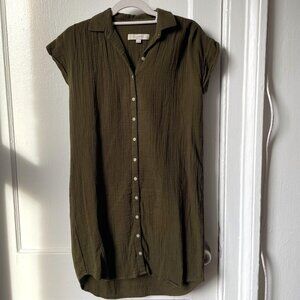 LOFT Olive Green Short-Sleeve Shirt Dress